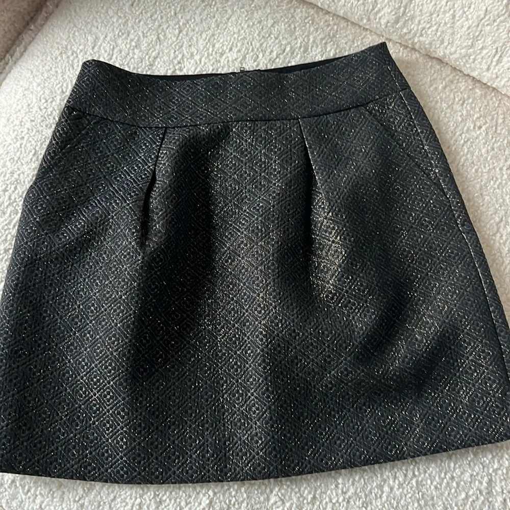 Ann Taylor LOFT Black Metallic Gold Jacquard A-Line Skirt Pockets - Picture 1 of 6